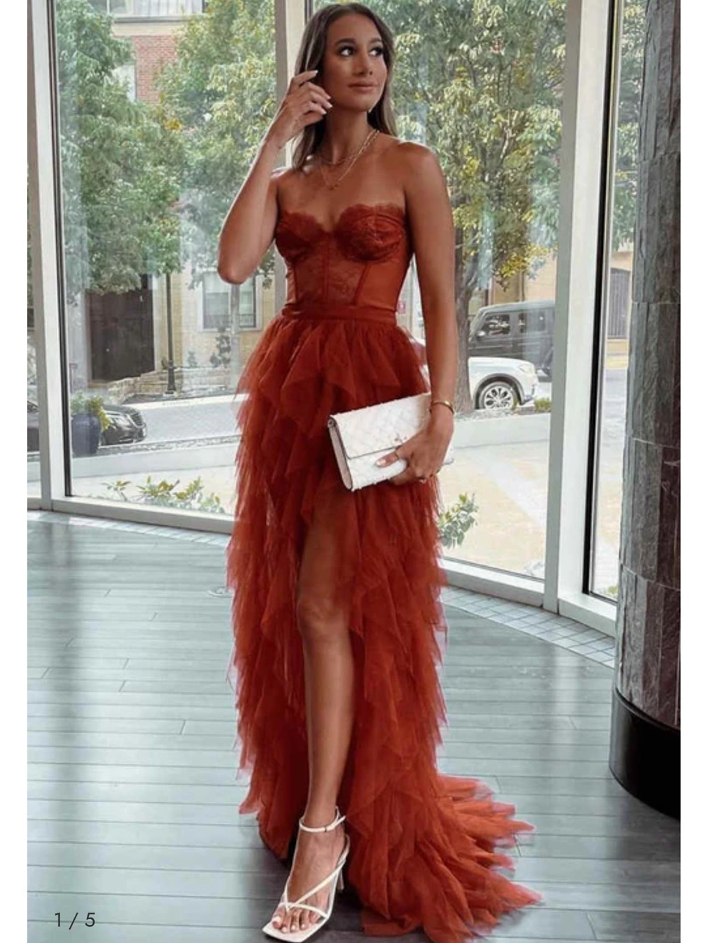 Kisses Prom Saanvi rust-red strapless bustier gown